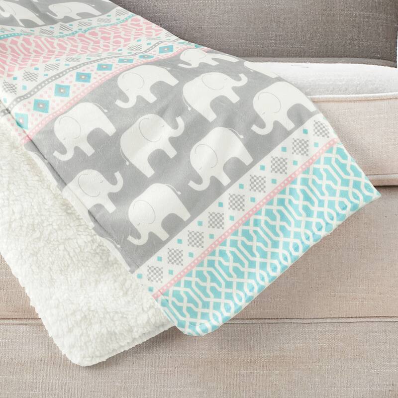 Lush Decor Elephant Stripe Soft & Plush Sherpa Blanket - N/A