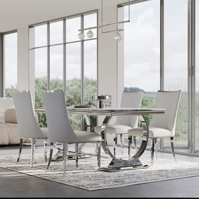 Luxurious Dining Room Table Set with Velvet Dining Chairs