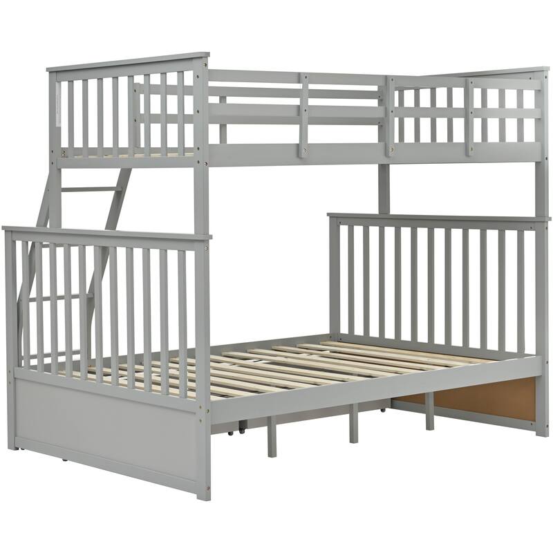Twin Over Full Bunk Bed with Storage Drawers, Wooden Bunk Bed with Ladder and Safety Guard Rails