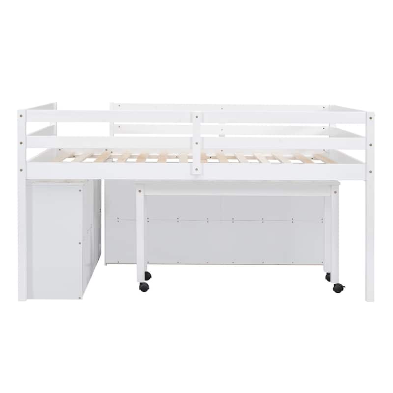 Merax Loft Bed with Retractable Writing Desk and 4 Drawers
