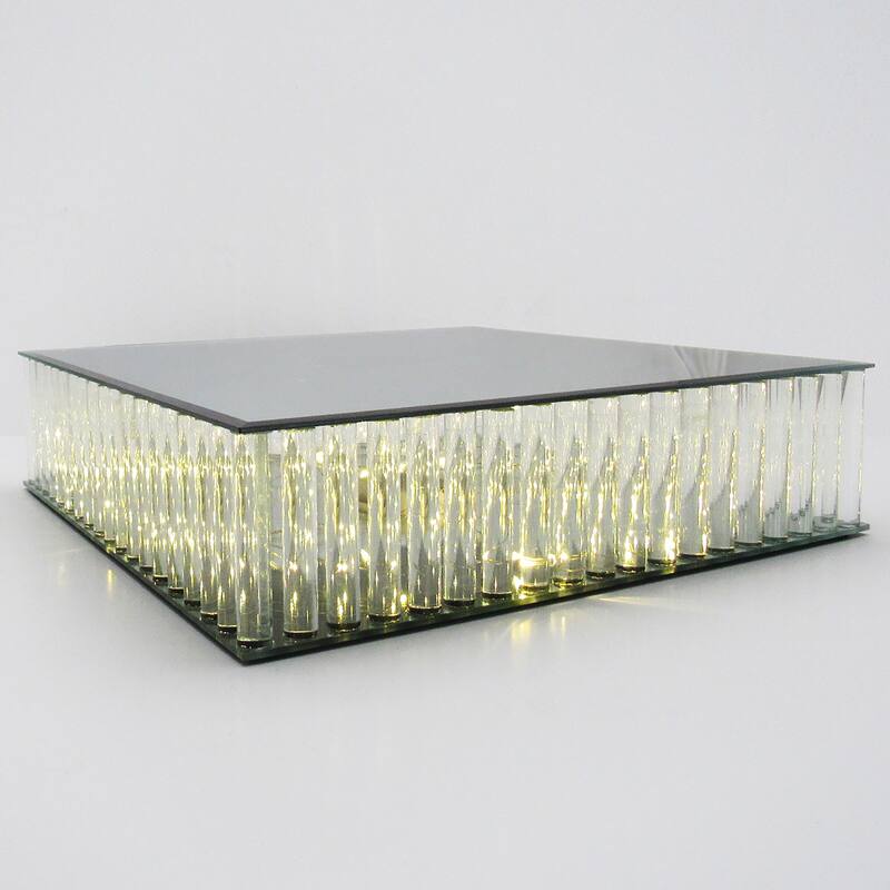 Square Mirror LED Fairy Light Up Glass Columns Cake Stand Dessert Display Tray Riser
