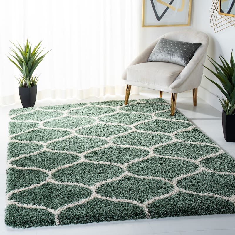 SAFAVIEH Hudson Shag Pushpa Trellis 2-inch Thick Area Rug - 4' x 6' - Light Green/Ivory