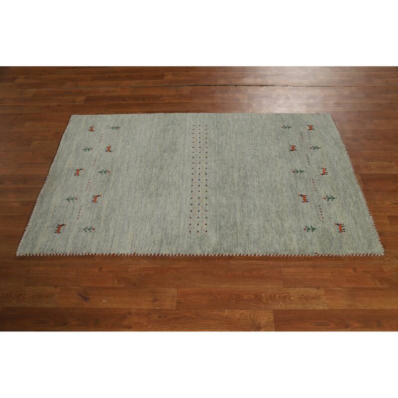 Hand Knotted Oriental 100% Wool Carpet Tribal Animal Pictorial Green Gabbeh Area Rug - 5' 0'' X 3' 0''