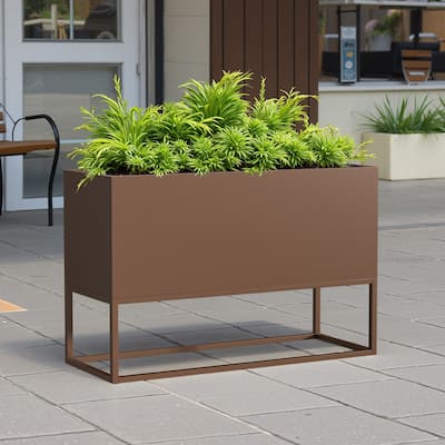 47*18*18 inch Large Metal Rectangular Planter with Shelves and Drainage Holes for Indoor/Outdoor Use, Perfect for Tall Plants