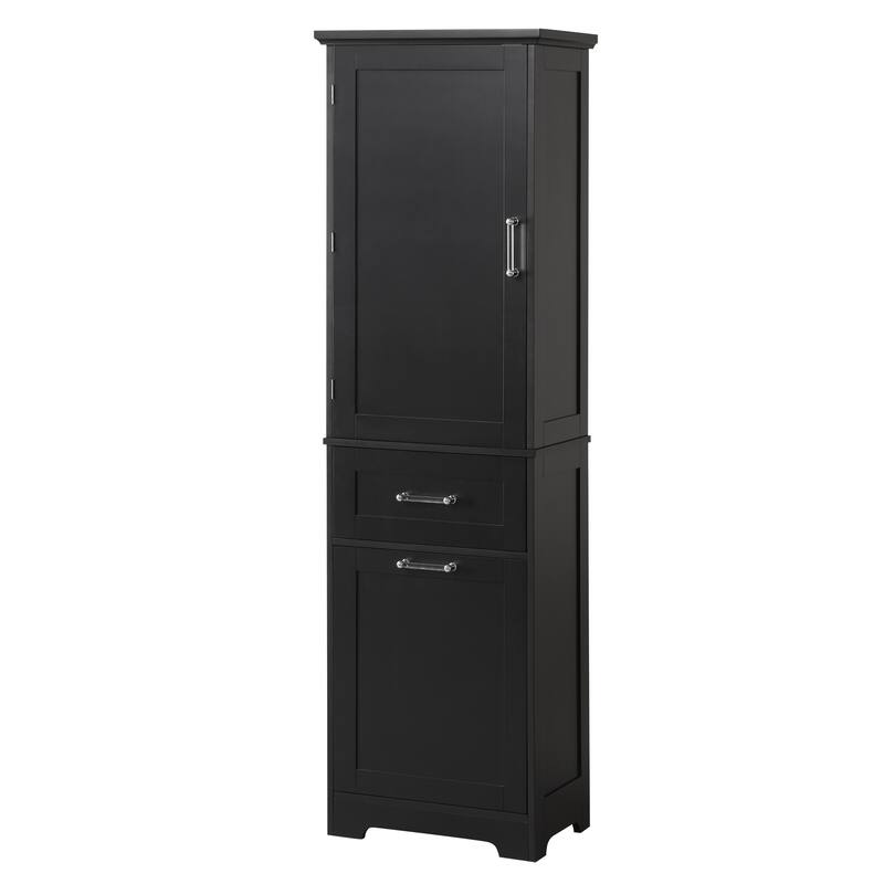 Modern Bathroom Storage Cabinet with Drawers and Adjustable Shelf, Freestanding Floor Cabinet with Acrylic Handles