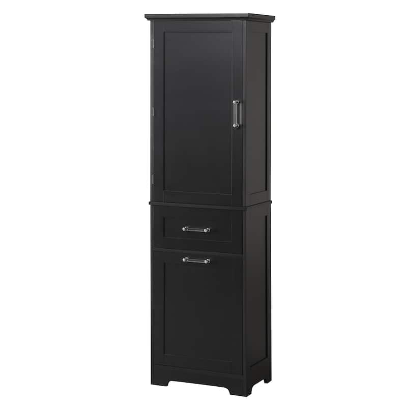 Tall Bathroom Storage Cabinet, Freestanding Storage Cabinet with Two Different Size Drawers and Adjustable Shelf