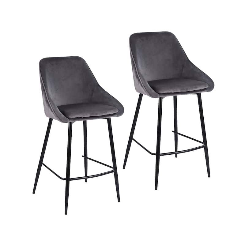 Porthos Home Uva Counter Stools Set of 2, Velvet Upholstery, Iron Legs - Dark Grey
