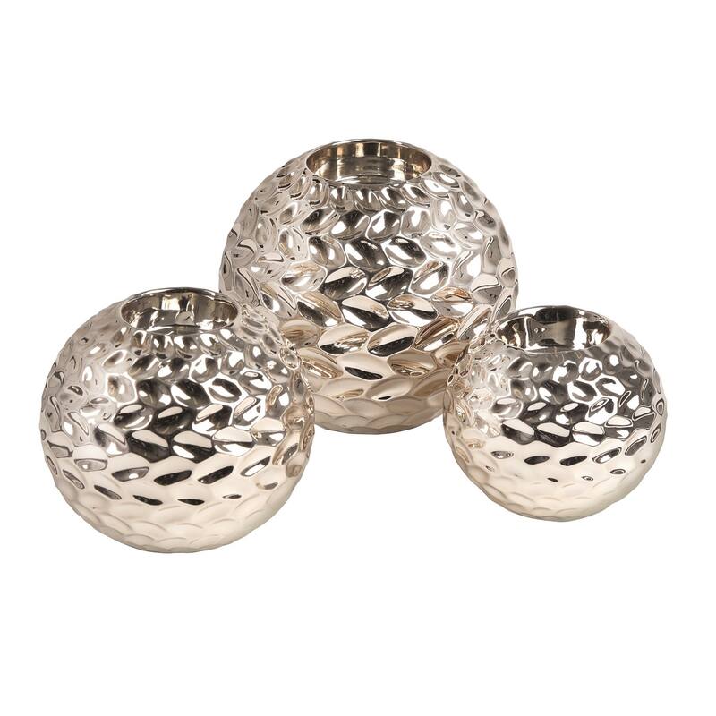 Lg. Ceramic Orb Tealight Silver- A