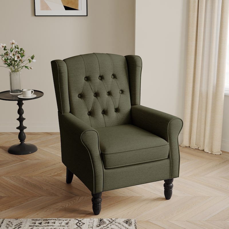 Button-Tufted Accent Chair Wingback Armchair - 38"H
