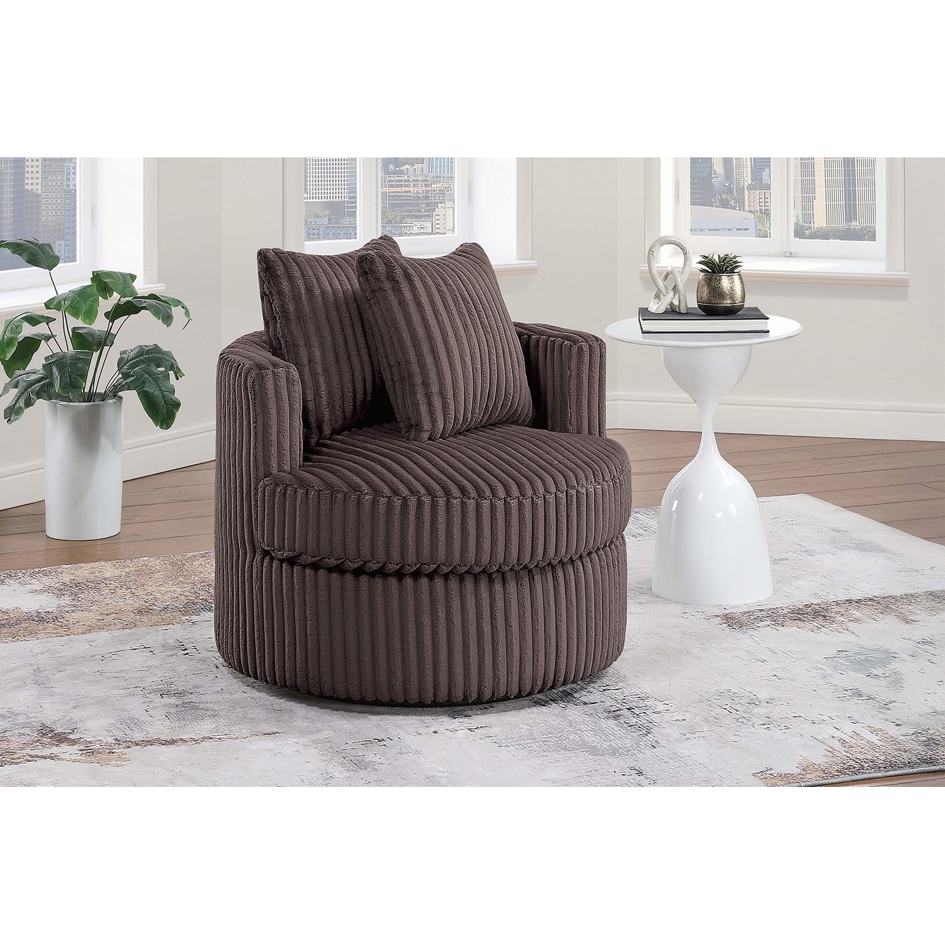 Comfortable Soft Fur-Like Corduroy Swivel Chair with Plush Texture Upholstered