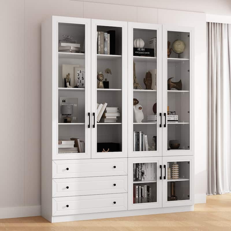 Office Cabinet Display Case w/Reinforced Glass and Adjustable Lighting - 63"Wx78.7”