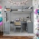 preview thumbnail 2 of 16, Gray Full Size Loft Bed with U-shaped Desk,Solid Wood Bed with Tri-fold Mirror and Shelves