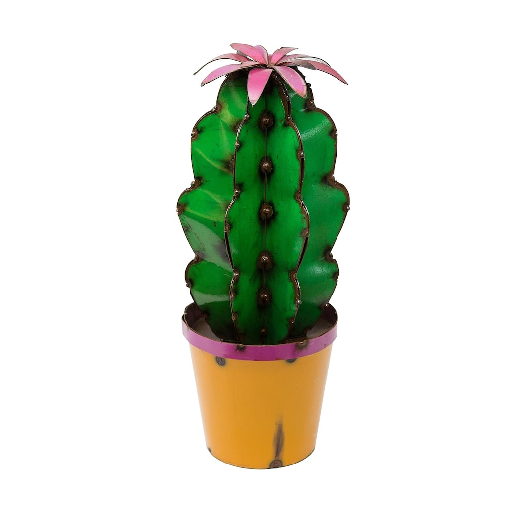 Rustic Arrow Cactus in Pot with Flower Metal Art
