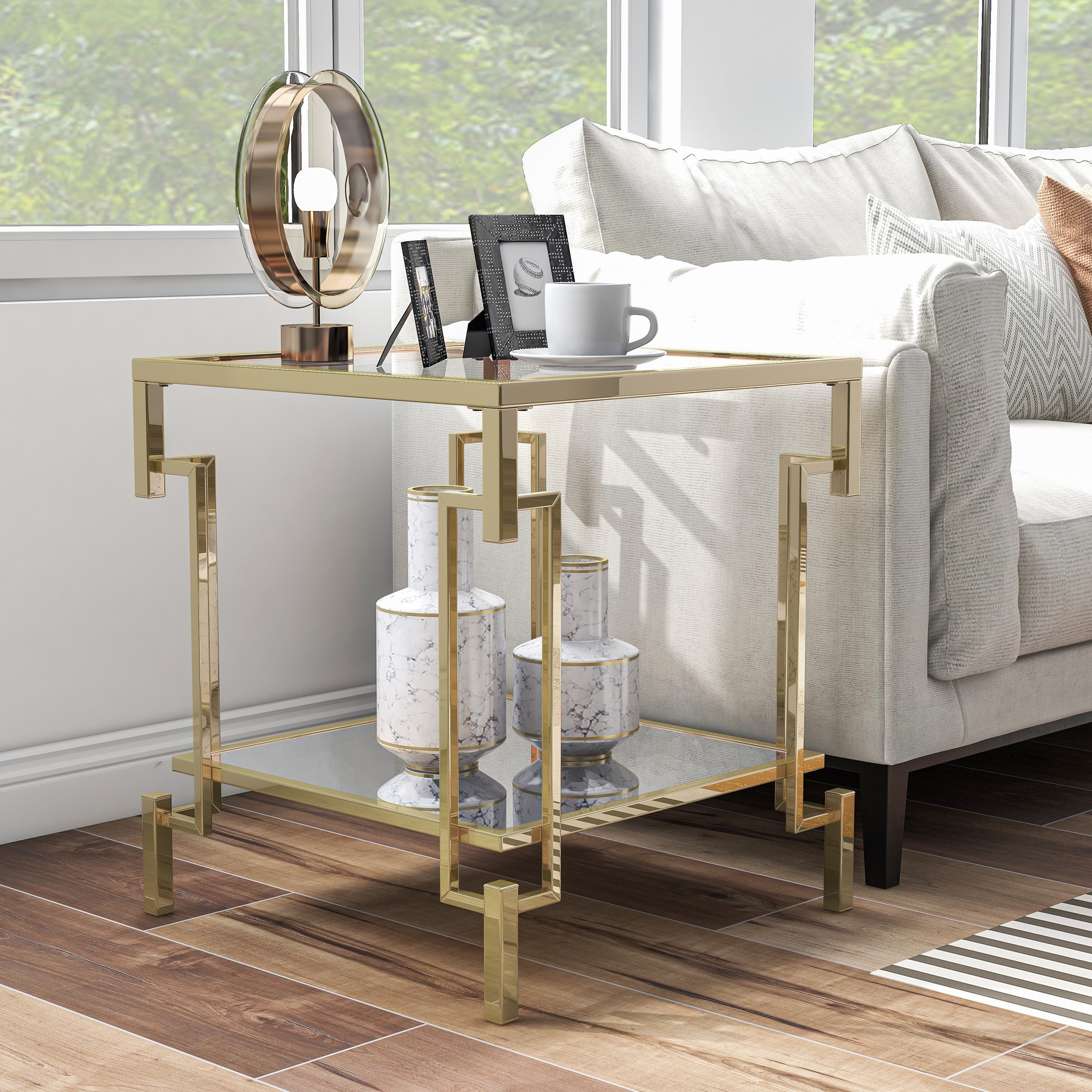 Furniture of America Yout Glam 20-inch Glass Top 1-Shelf End Table