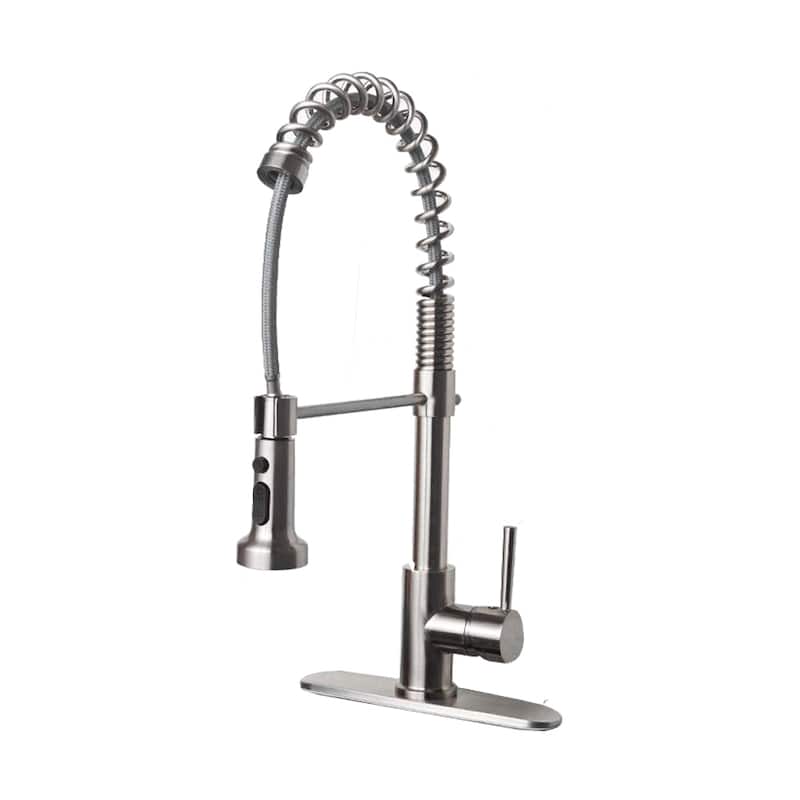 Single-Handle Pull-Out Sprayer Kitchen Faucet in Brushed Nickel - Faucet Height :19.25" Spout Height :9.28"