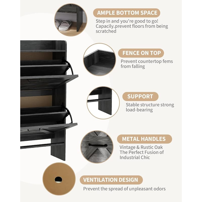 Freestanding Slim Shoe Storage Cabinet with 2 Flip Drawers for Entryway Hallway