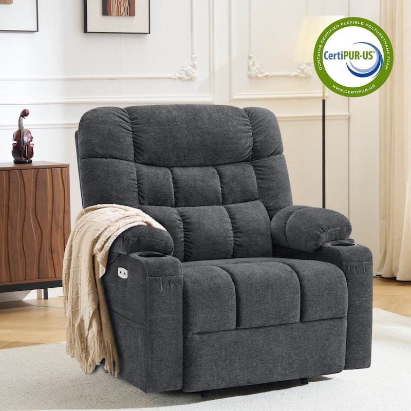 MCombo Extra Wide Dual Motor Power Lift Recliner Chair With Dual Heating, Infinite Position, Fabric Upholstered - Dark Grey