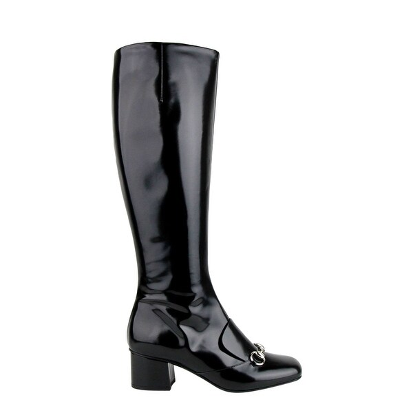 black patent leather knee boots