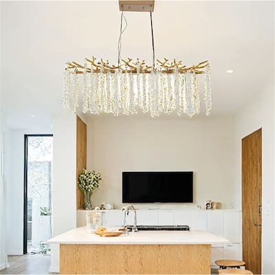 39" Pendant Light with Cascading Crystal Strands,(Bulb Not Included)