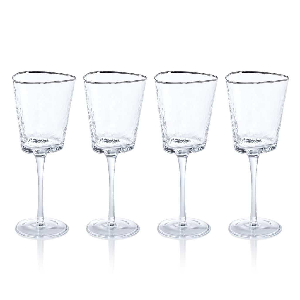 Kampari Triangular Wine Glasses with Platinum Rim, Set of 4