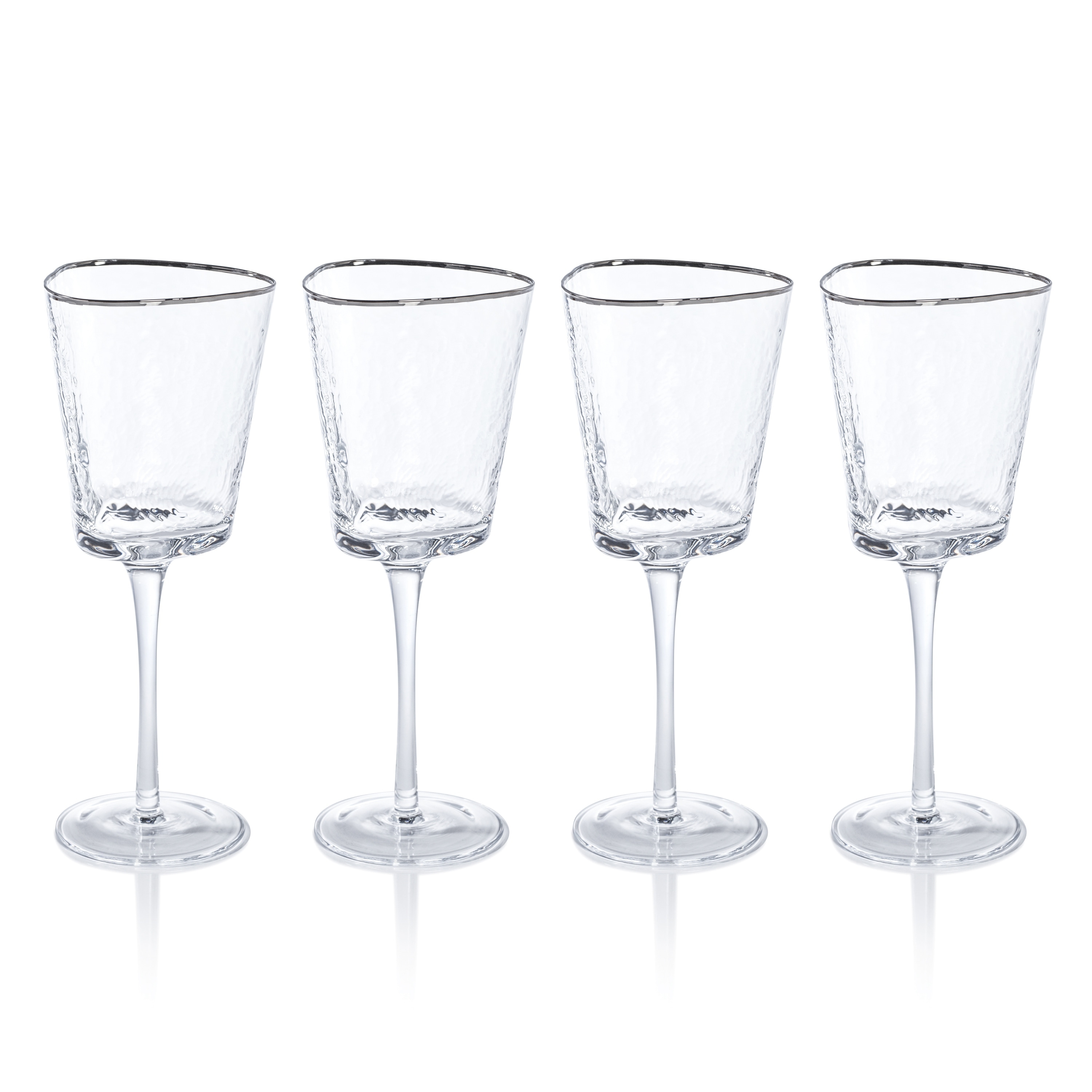Kampari Triangular Wine Glasses with Platinum Rim, Set of 4