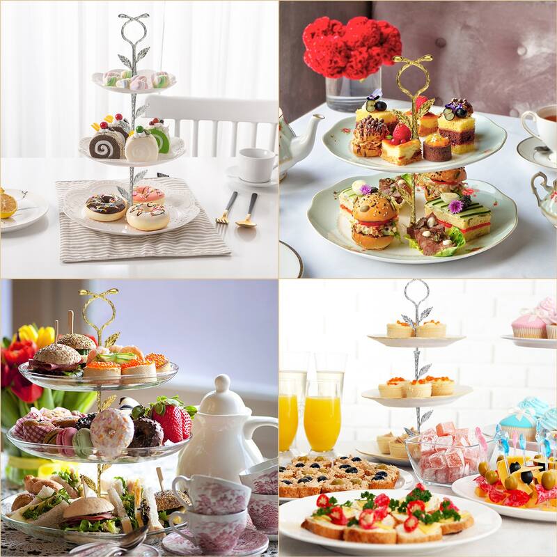 2 Tiers Cake Tray Stand Handle Metal Holder for Cake Plate