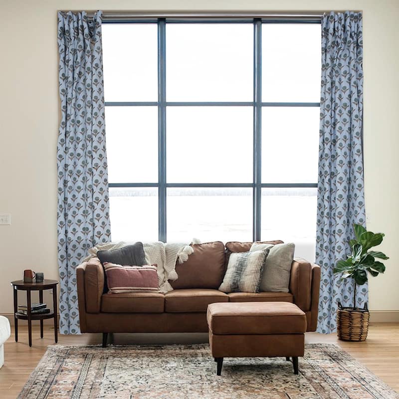 Fabdivine Block Print Curtain or Drape Decorative Home Accent Bed or Living Room - Gandapushp- Blue - 54" X 96"