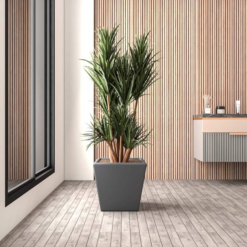 Blossom Fiberstone Tapered Square Planter, Modern Weather-Resistant Indoor/Outdoor Pot with Drainage by LeisureMod