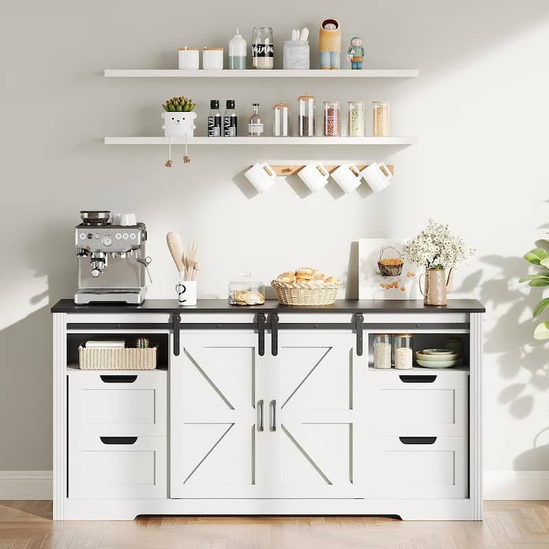 66" Farmhouse TV Stand, Entertainment Center with 4 Drawers for Up to 70 Inch TVs