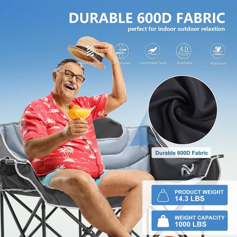 DoCred Double Camping Chair, Fully Padded Folding Camping Duo Chair