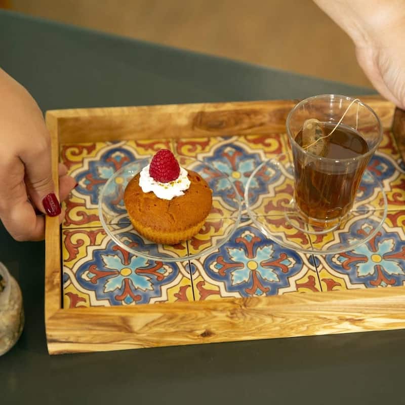 Olive Wood Serving Tray with Ergonomic Handles (Alhambra Design)
