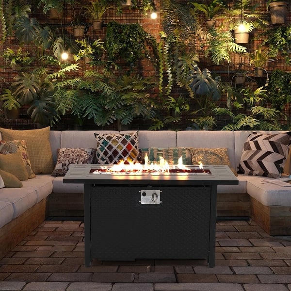 slide 2 of 10, Outdoor 50000 BTU Rectangular 45” Propane Fire Pit Table with Glass Wind Guard for Patio, Deck, Backyard, Black - N/A