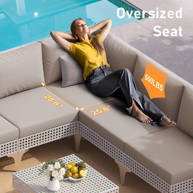 FINCATI Luxury Modern Patio Furniture Set with Side Table, Outdoor Wicker Conversation Set with 500 lbs Oversized Seats