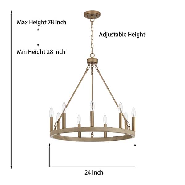 dimension image slide 0 of 5, Acroma 9-light Modern Farmhouse Wagon Wheel Chandelier for Dining room - 24 inches