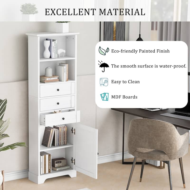 Tall Storage Cabinet with 3 Drawers and Adjustable Shelves for Bathroom, Kitchen and Living Room, MDF Board with Painted Finish