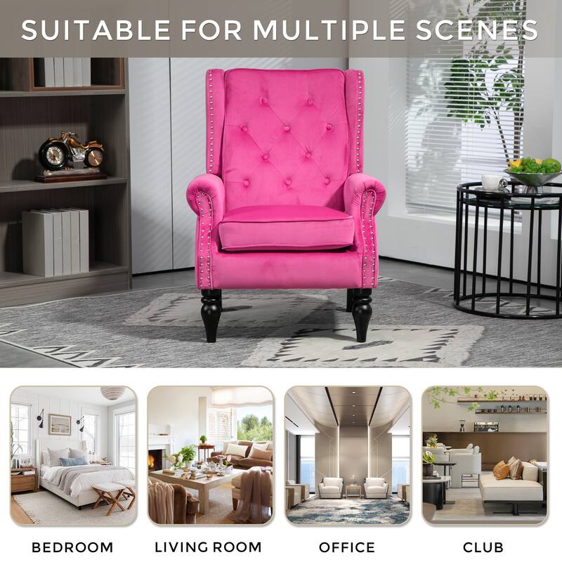 Tufted High Back Chair Living Room Wood Frame Armchair