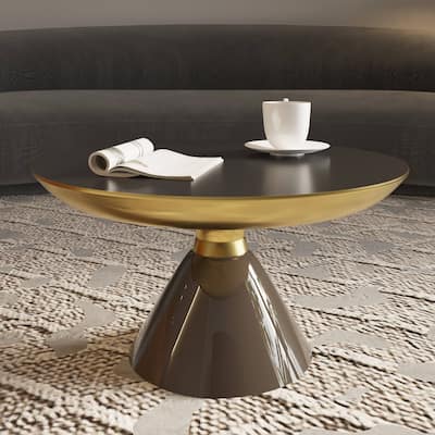 30-Inch Coffee Table Round Glass Tabletop with Gold Iron Rim and Glass Base