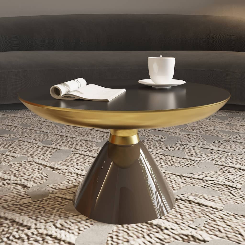 30-Inch Coffee Table Round Glass Tabletop with Gold Iron Rim and Glass Base