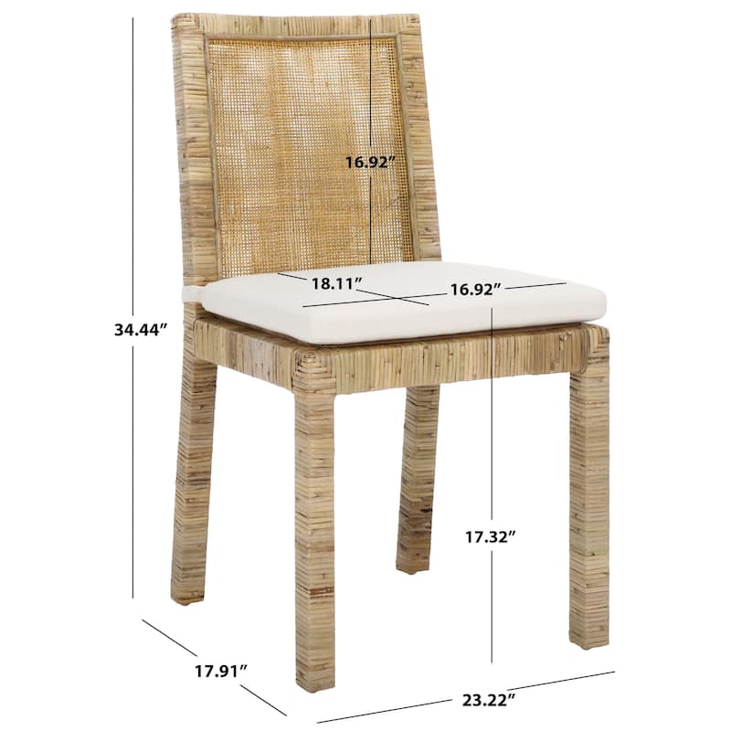 SAFAVIEH Jessye Cane Dining Room Chair with Cushion (Set of 2) - 21.7" W x 18.1" L x 38.6" H - 22"W x 18"D x 35"H