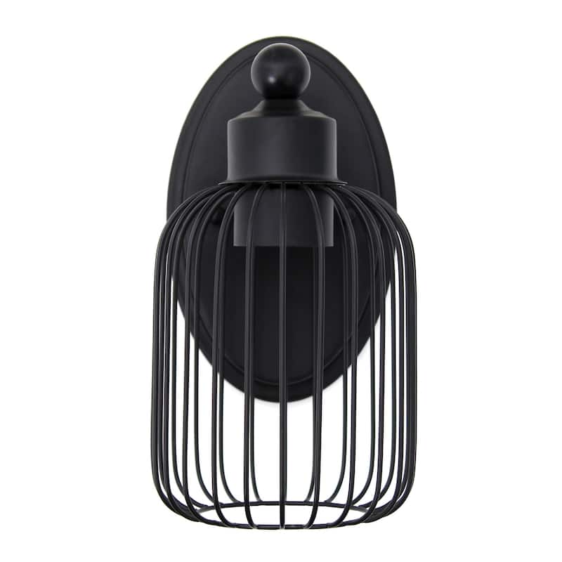 Industrial Cage Wall Sconce - Black Uplight Downlight - Vanity, Entryway, Hallway Lighting Fixture - 10.5