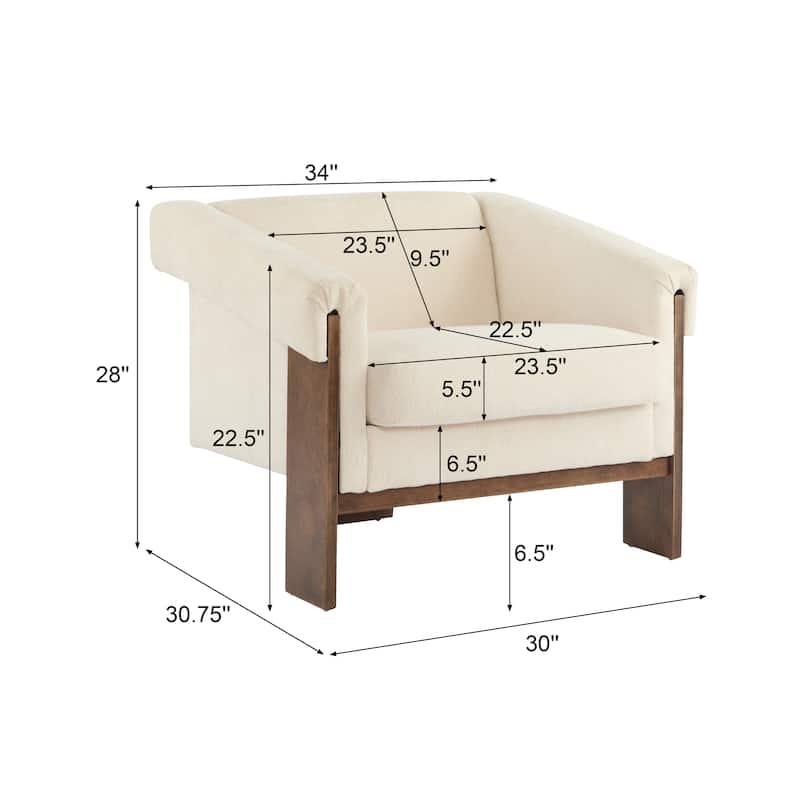 34" Mid-Century Modern Accent Chair w/ Deep Cushions & Wide Armrests - Ideal for Living Room Bedroom Office