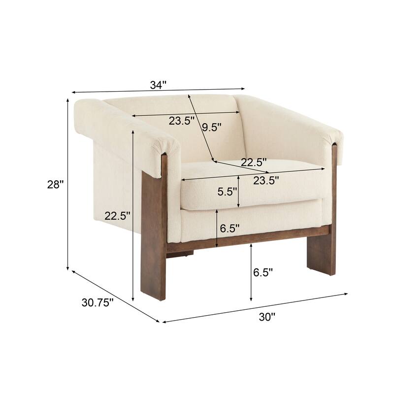 Stylish 34" Fabric Upholstered Square Armchair with Wooden Legs