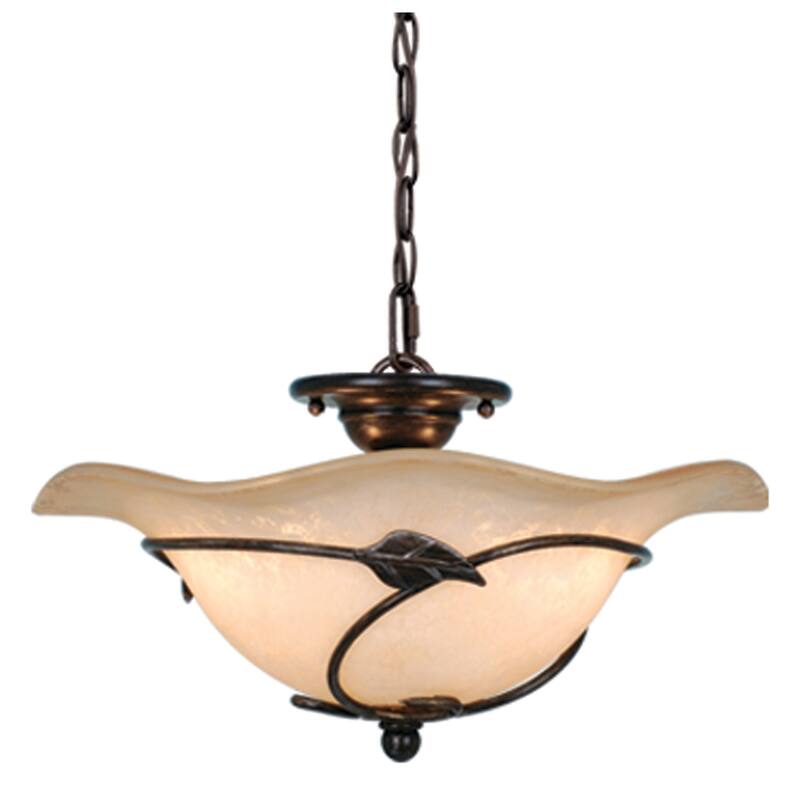 Semi Flush Mount Ceiling Light - Black Finish, Amber Glass Shade, Farmhouse Style Lighting - 81.5