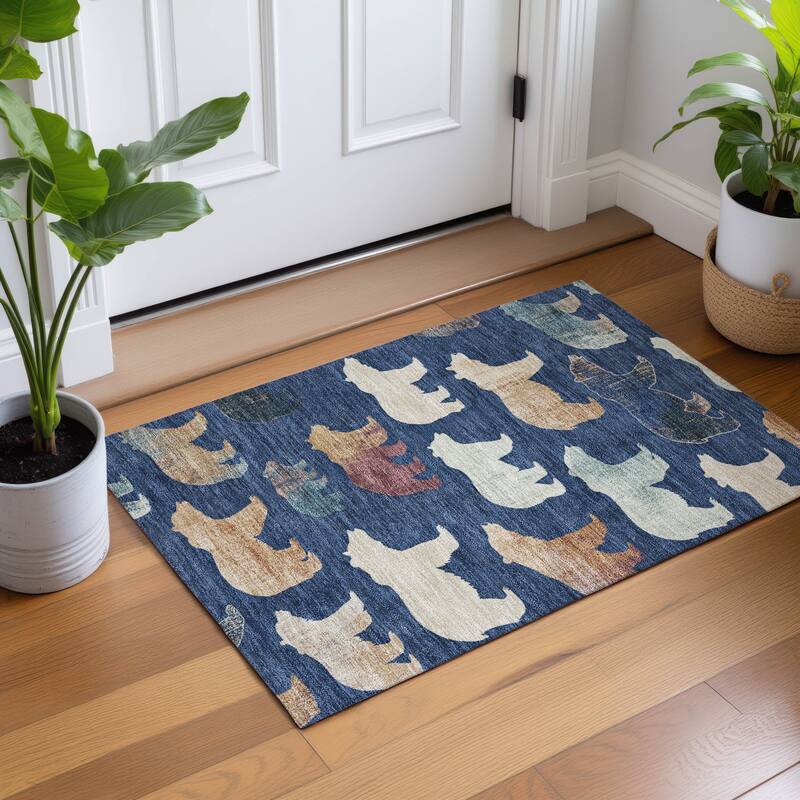 Machine Washable Indoor/ Outdoor Modern Bear Chantille Rug