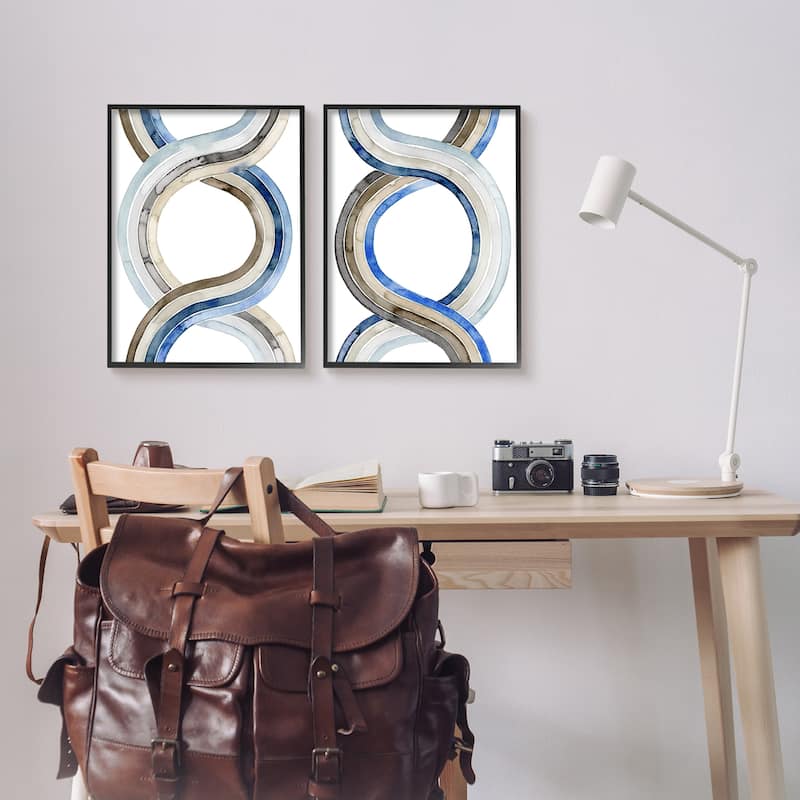 Stupell Two Dimensional Spiral Helix Brown Blue Abstract Lines 2pc Multi Piece Framed Wall Art Set