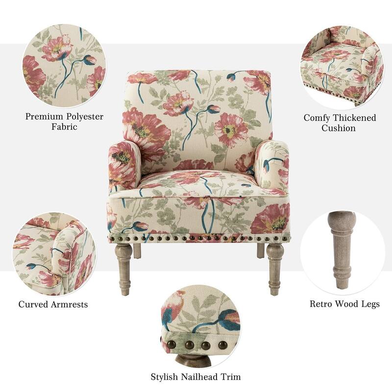 Geltrude Traditonal Floral Fabric Design Upholstered Accent Armchair with Turned Legs by HULALA HOME