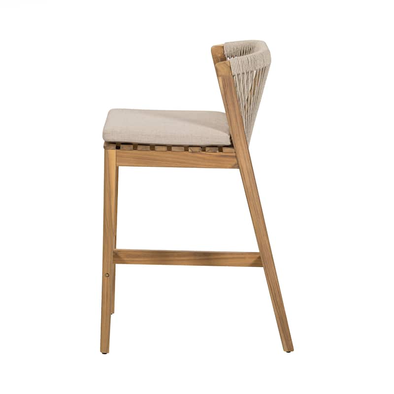 Teak Finished Wood with Beige Cushion
