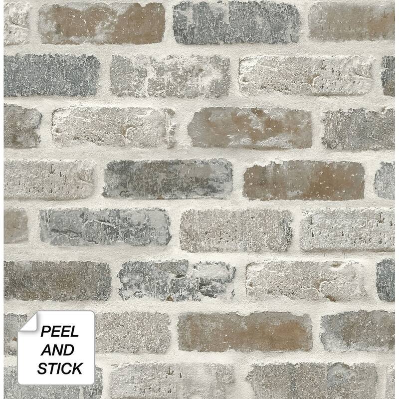 NextWall Washed Brick Peel and Stick Removable Wallpaper - 20.5 in. W x 18 ft. L - Soft Gray & Rust