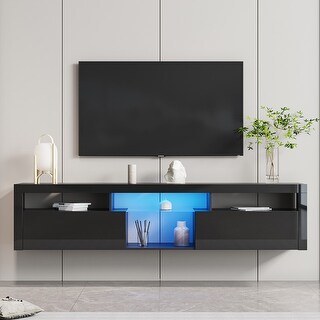 Floating TV stand wall mounted LED lights, modern high gloss floating ...