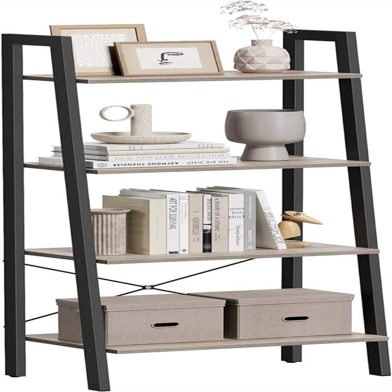 Ladder Shelf - 12.6"D x 22"W x 54.1"H - Greige + Black
